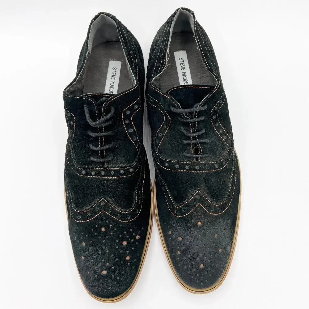 Steve Madden Wakken Suede Lace Up Dress Oxford Shoe Size 11.5 Black